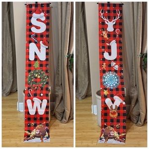 SALE!🎄 NWT Set of Checkered Red & Black Christmas Banners “Snow” & “Joy”
